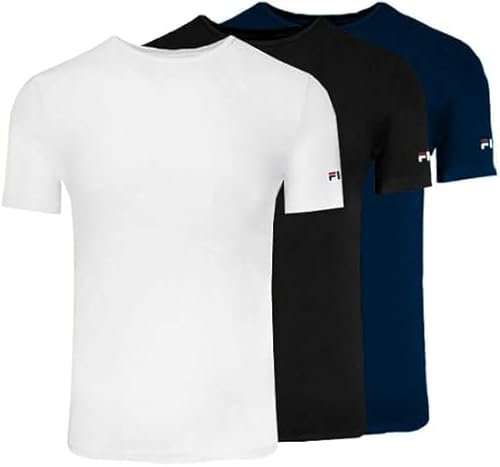 FILA 3 T-Shirt Uomo Maglie Intime Cotone Bielastico Nero e Assortito Moda Egidio (IT, Testo, XL, Regular, Regular, Assortito)