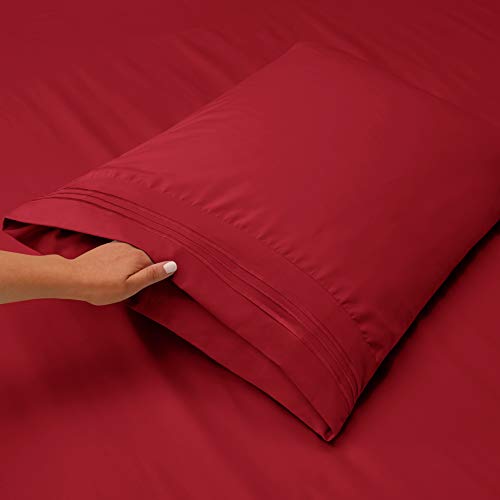 Image of Nestl Short Queen Bed Sheet Set - Burgundy Red - 4-Piece Deep Pocket | Instantly Soft, Night-One Ready (No Wash Required). Fits 16-Inch Deep Pockets, 360-Degree Elastic Grip
