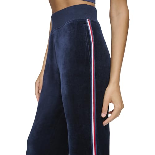 Tommy Hilfiger Calça de corrida feminina de veludo com faixa de malha com nervuras e faixa de malha,