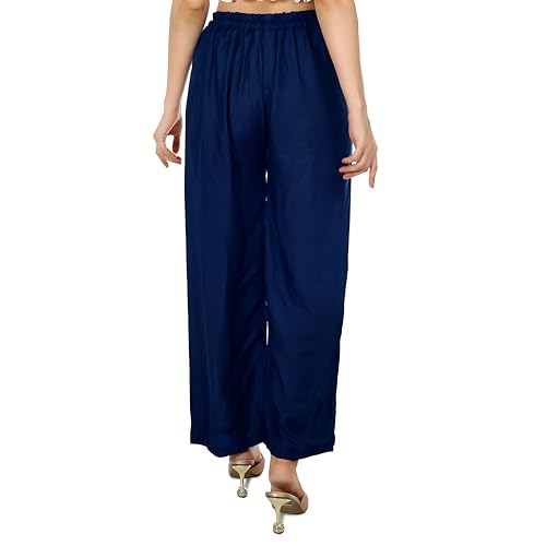 Image of Women's Rayon Palazzo Pants | Solid Color Wide Leg Trousers in 18 Shades | Elastic Waist Casual Bottoms XS-7XL | Comfortable