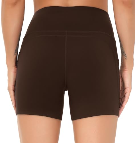 Image of THE GYM PEOPLE High Waist Yoga Shorts for Women's Tummy Control Fitness Athletic Workout Running Shorts with Deep Pockets