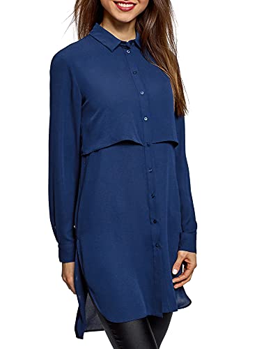 oodji Ultra Donna Abito Camicia Dritta Allungata, Blu, IT 40...