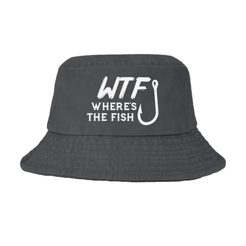 Funny Fishing Trucker Hat WTF Where's The Fish Bucket Hats Flodable caps Wash Black