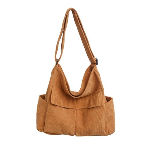 Sac à bandoulière en velours côtelé de grande capacité marron fourre-tout