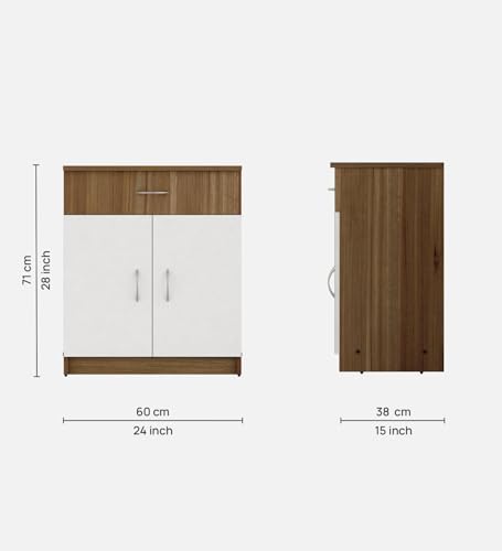 Image of Cabin Multipurpose Storage Unit | Engineered Wood Free Standing Cabinet | Sideboard Storage Organizer with Drawer & Doors | Lyon Teak & White | DIY Assembly