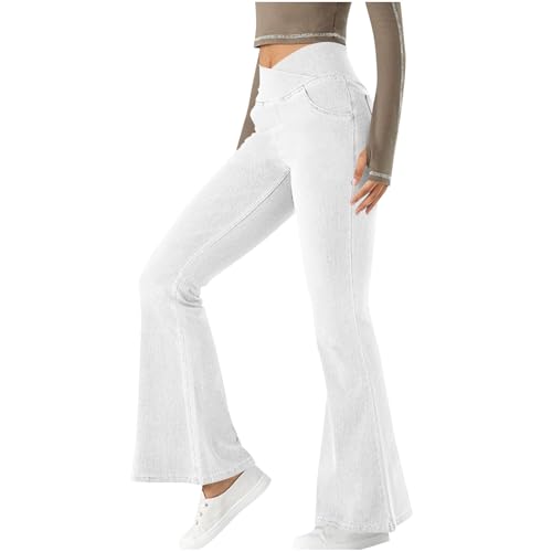 Bell Bottom Jeans for Women Trendy High Waisted Crossover Stretchy Jeans Y2k Yoga Athletic Flare Leggings with Pockets2
