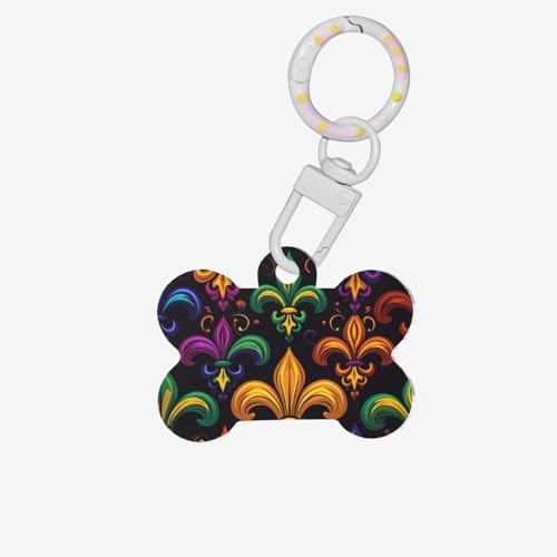 AYCZN Colorful Mardi Gras Acrylic Pet Tag Fleur De Lis Bone Shape Dog & Cat Jewelry Tags with Stainless Steel Ring S