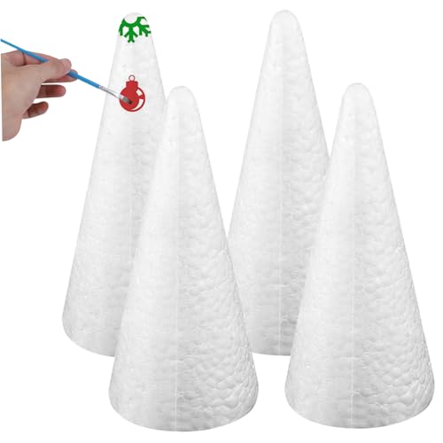 Xoeryoy Cono de Espuma, 4 Piezas 8 x 3 Conos de Espuma Decorativos, Conos de de Poliestireno Creativos para Manualidades y Arte de Bricolaje, Suministros de Manualidades para Navidad, Escuel
