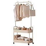 スリム ハンガーラック 収納付き おしゃれ 洋服ラック キャスター付き 挂衣架立式 玄関 服収納ハンガー 多機能 clothes rack 子供 コート掛け 服掛け 棚付き コンパクト 衣帽架 かばんかけ スタンド【メタル 炭素鋼 頑丈 耐荷重15-20kg】【組立簡単 】【倒れない 】【耐腐食性 】【大容量】【幅60cm 奥行き28cm 高さ162cm】 (ベージュ) [並行輸入品]