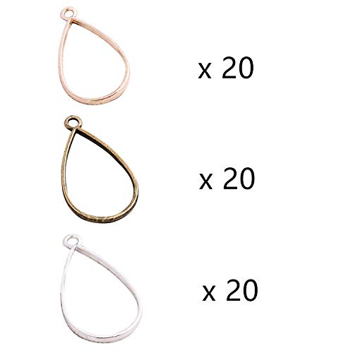 MIAO JIN 60 Pcs Teardrop Bezel Pendant Blanks Oval Blank Frame Pendant