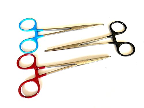 Stainless Steel Hemostat Mosquito Straight for Pets, 5.5" (Black, Blue, Red) (All)