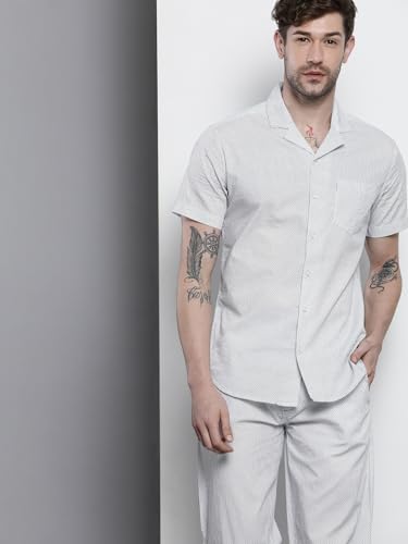 Image of The Indian Garage Co Men's Cotton Slim Fit Polka Dot Shirt & Pant Lounge Wear Set