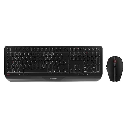 Set de teclado y ratón inalámbrico Cherry GENTIX Desktop con reposamuñecas, diseño alemán, negro