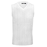 Xposed Mens Classic Cable Knitted Sleeveless V Neck Jumper Smart Casual Sweater Jersey Vest Top[V988,XL,White]