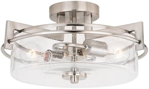 VAXCEL Addison 15-in W Satin Nickel Semi Flush Mount Ceiling Light Clear Glass