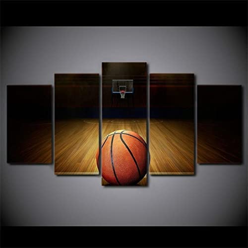 Tableau de basket et tennis en 5 pièces pour décoration murale salon moderne avec cadre 150x100 cm