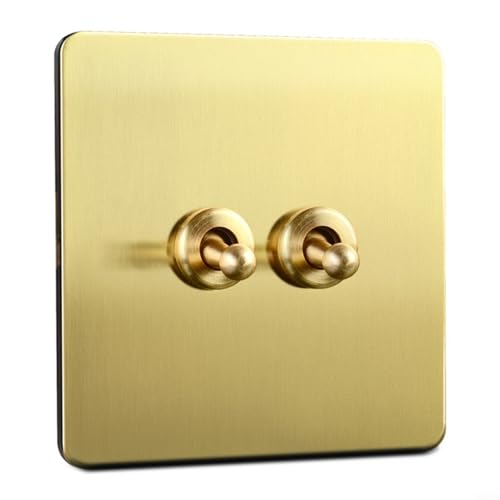 Aprilsunnyzone Interruptor basculante decorativo de latón estilo vintage, placa de pared tipo 86 para control de luz y ventilador (2 bandas)