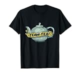 Una ilustración de una tetera para cualquier persona que ama beber té. Esta tetera tiene una cinta que dice TEAM TEA. El poste está dibujado en un estilo pop art, dibujos animados.