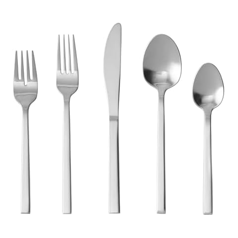Fortessa Arezzo 18/10 Stainless Steel Flatware, 20 Piece Place Setting, Service for 4, Polished Stainless - 5PPS-165-20PC Cover
