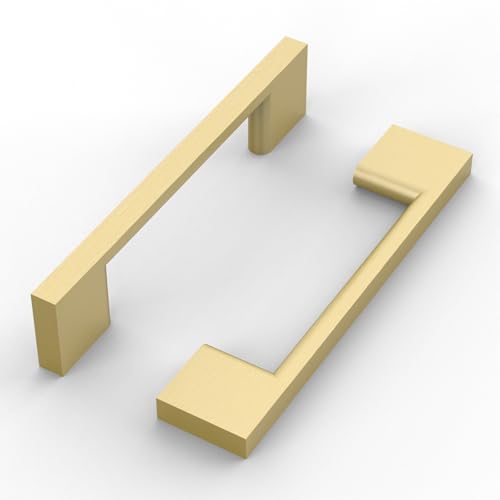 ROMATEE 10 Pack 3.75 Inch(96mm) Cabinet Pull Gold Kitchen Cabinets Handles Gold Cabinet Hardware for Cupboard Square Kitchen Pulls for Cabinets Drawer Handles