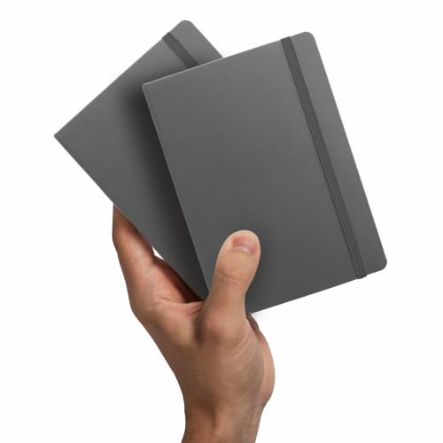 Image of Anupam Fluct A6 Ruled Journal | 160 Pages | 80gsm | Matte Finish PVC Cover Notebook | pH Neutral And Acid Free Paper | Matching Elastic Closure | Ruled Sheets Good For Journaling, Offices (Pack of 2, Grey)