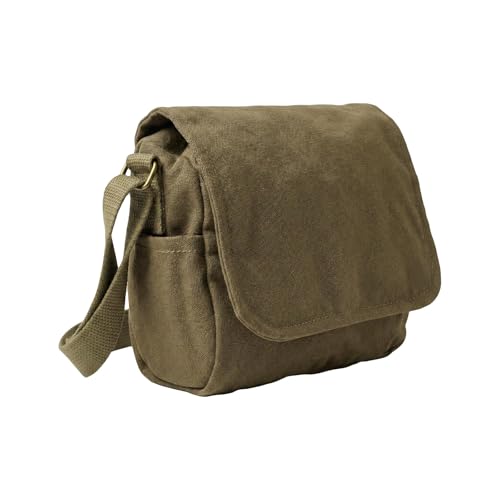 Canvas Shoulder Bag Small Crossbody Messenger Vintage Army Style Lightweight Utility Webbing Tool Haversack - Olive