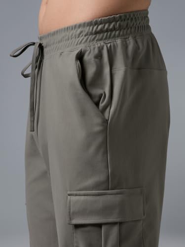 Image of TECHNOSPORT Men's DURACOOL+ Slim Fit Sports Cargo Joggers Quick Dry Moisture-Wicking Breathable Polyester Track Pants Mid Rise Drawstring Waist Gym, Running, Training, Travel & Casual Wear