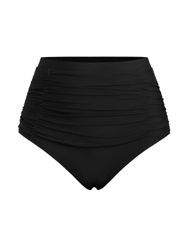 ZAFUL Women's High Waisted Bikini Bottom Tummy Control Swim Briefs Ruched Bathing Suit Vintage Tankinis Brief
