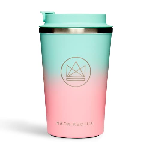 Neon Kactus Insulated Travel Cup | Double Wall Insulated for Hot & Cold Drinks | Reusable Coffee Cup with Lid | Fully Leakproof, Dishwasher Safe, Eco-Friendly | Twist & Shout, 12oz
