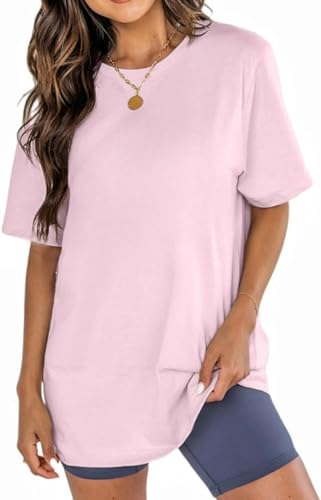 Womens Oversized Boyfriend Tee Shirts Short Sleeve Trendy Crew Neck Loose Workout Tee Casual Summer Tops Cotton
