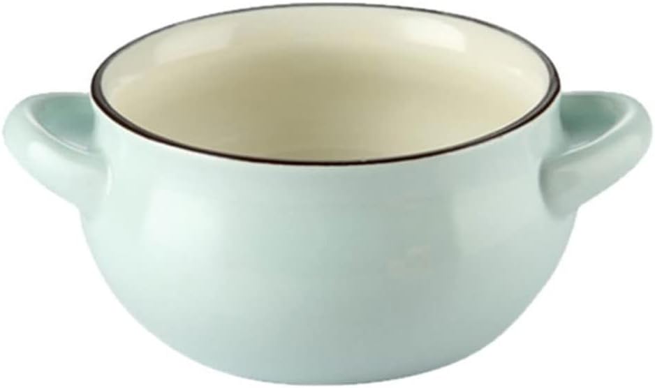 Handle Ceramic Soup Bowl Restaurant Rice Dessert Pudding Mini Baking Oven Cup Tableware(Black)