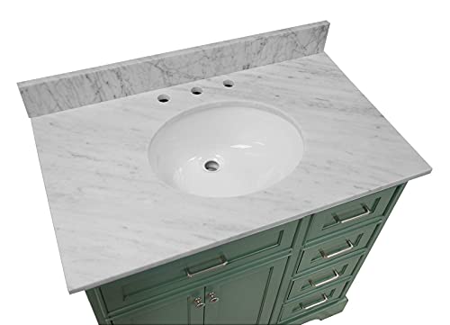 Aria 36-Inch Bathroom Vanity (Carrara/Sage Green): Includes Sage Green Cabinet With Authentic Italian Carrara Marble Countertop And White Ceramic Sink #TOP5