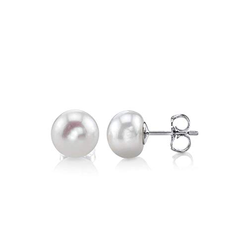 THE PEARL SOURCE Freshwater Real Pearl Stud Earrings for Women - 14K Gold Hypoallergenic with Genuine Cultured Pearls