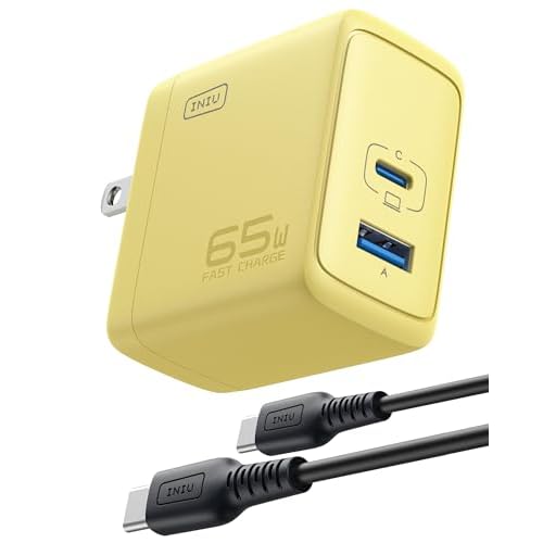 INIU 2 USB C Ports 65W GaN Charger - Compact Foldable PD PPS USB C Wall Charger for MacBook Pro/Air, Dell XPS 13, iPad Pro, Samsung Galaxy S23, Note 20/10+, iPhone 16/15/14, Steam Deck 65W U
