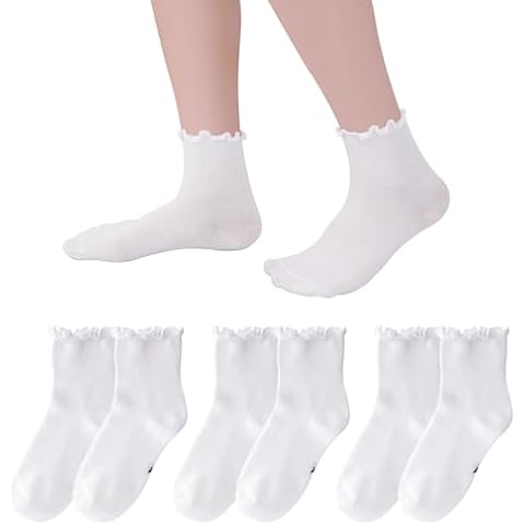 JTYKUYR White Ruffle Socks for Girls Toddler Dress Socks,Soft and Breathable Ruffle Ankle Socks,School Uniform Socks for Girls（Medium） Cover