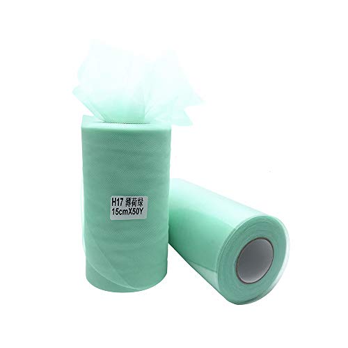 funnyjojo Super soft 6 Inch x 50 Yards (150FT) Tulle Roll - Tutu Skirt Baby Shower Dress Wedding Decor Sewing Crafts Wraping Fabric Party Decoration & 43 Colors - Mint Green