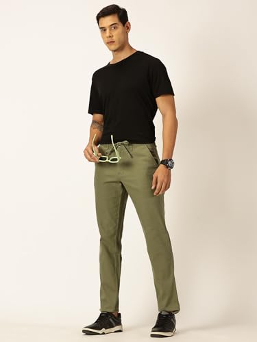 Image of Thomas Scott Men's | Solid | Light Weight | Breathable Fabric | Elasticated Waist | Mid Rise | Regular Fit | Cotton Blend | Button with Drawstring | Chino Trouser | Pants