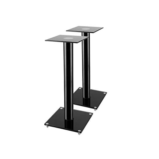 Monoprice Glass Speaker Stand - 23 Inch - Black (Pair) with Cable Management, Supports up to 22 Pounds (10kg), Sturdy and Durable (139499)