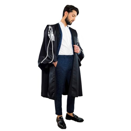 Toga Basic Piegoni per avvocato/magistrato | Inclusa Coppia di Cordoniere (Medium, Cordoniera Argento)