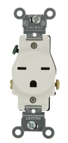 Leviton 15-Amp, 250-Volt, Narrow Body Single Receptacle, Straight Blade, Commercial Grade, Grounding, 5029-W, White