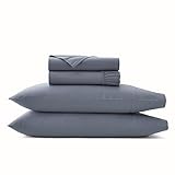 BOLL & BRANCH Signature Hemmed Sheet Set - Queen, Mineral - Luxury 100% Organic Cotton - Includes 1 Flat, 1 Fitted, 2 Pillowcases - Buttery Soft