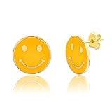 SM Smiley Face Earrings for Women Cute Round Gold Dipped Emoji Stud Earrings for Girls (Smile - Yell