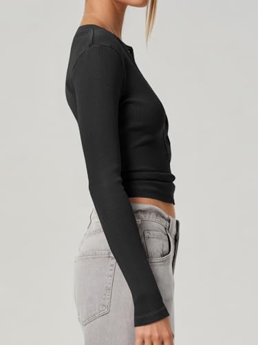 Tankaneo Womens Deep V Neck Tops Low Cut Ribbed Knit Henley Shirts Fall Long Sleeve Slim Fit Going Out Tees3