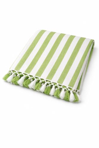 Image of Striped Bhagalpuri Chadar | Soft Cotton Single Layer Chadar for Summer | Odhne Wali Chadar for All Season Use Blanket (Green)