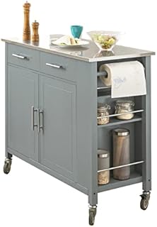 SoBuy FKW108-HG, Kitchen Storage Trolley Cart with Stainless Steel Worktop, Kitchen Island Kitchen Cabinet Cupboard Sideboard on Wheels