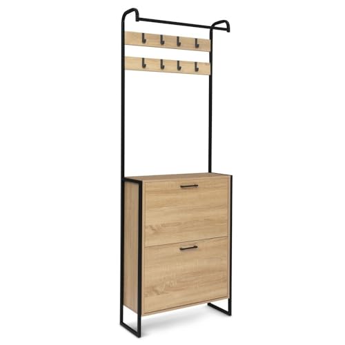 FACILITYS Vestiaire d'entrée avec Porte Manteau et Range Chaussures Effet Bois et métal
