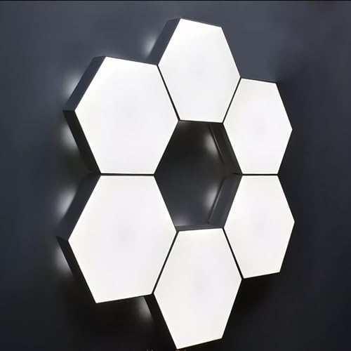 Image of YXQUA Hexagon Lights, Minimalist White Touch Night Light, Center Touch-Sensitive Wall Panels, Hex Light with USB-Power for Autism, Game Room Decor, Party (6)