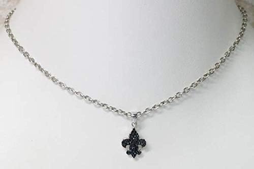 シルバー925 ペンダント ネックレス フルールドリス 百合の花 紋章 ブラックジルコニア 全面パヴェ メンズ レディース 【ブラッ