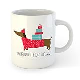 Tasse à café Teckel à travers la neige. Tasse à café de Noël 325 ml. Tasse à café de 325 ml
