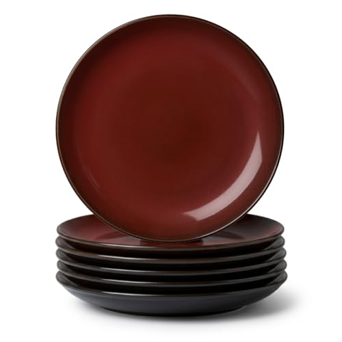 Luzerne Rustic Round Coupe Plate 10.5 Inch – Crimson. Microwave, Dishwasher & Oven Safe. Hotel & Restaurant Grade. Set of 6